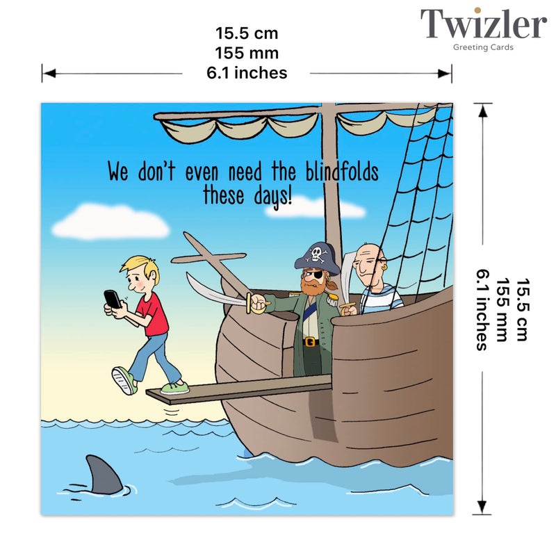 Twizler Funny Card with Pirates - Blank Inside - Humor Happy Birthday Card - Mothers Day - Fathers Day - Teenager - Get Well Soon - Sorry - Thank You - Good Luck - Image 3
